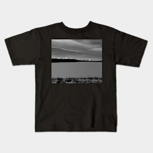 Winter scene towards the mountains in black and white Kids T-Shirt